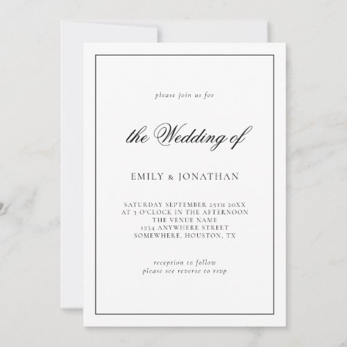 Elegant Calligraphy Black White Wedding Invitation