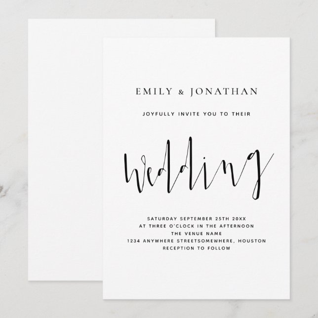 Elegant Calligraphy Black White Wedding Invitation (Front/Back)