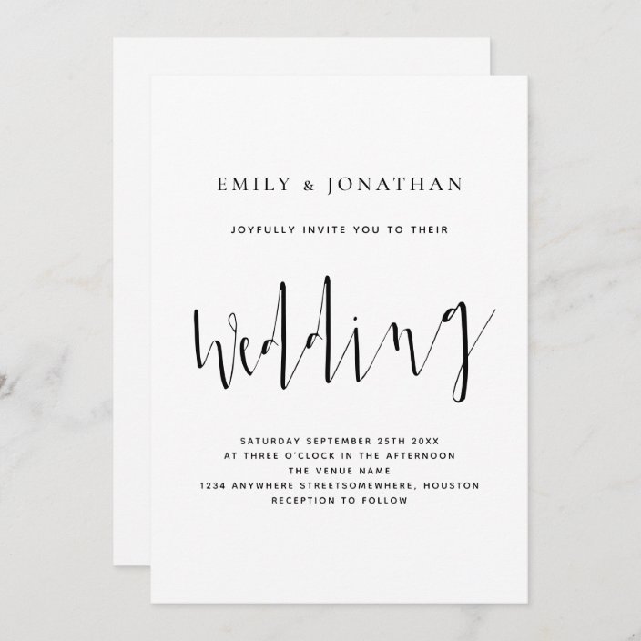 Elegant Calligraphy Black White Wedding Invitation 