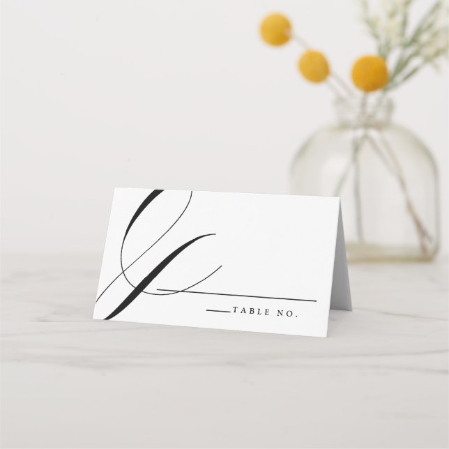Elegant Calligraphy Black White Wedding Place Card (Front)