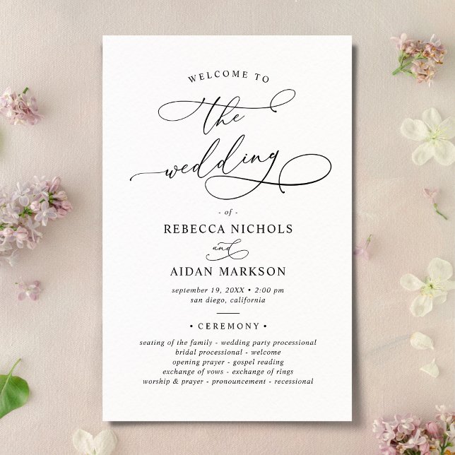 Elegant Calligraphy Black & White Wedding Program (Creator Uploaded)