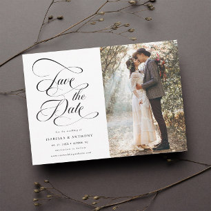 Elegant Calligraphy Black & White Wedding Save The Date