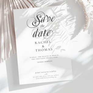 Elegant Calligraphy Black White Wedding Save The Date