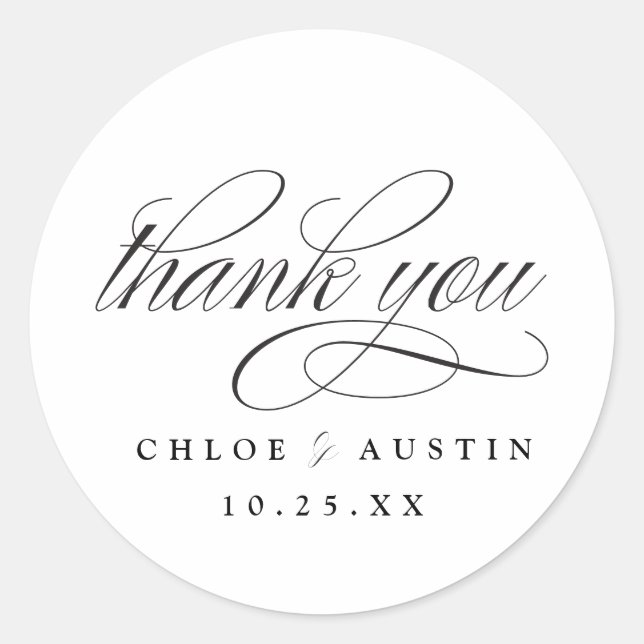 Elegant Calligraphy Black White Wedding Stickers (Front)
