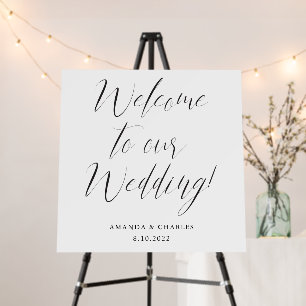 Elegant Calligraphy Black White Wedding Welcome Foam Board