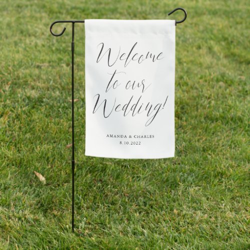Elegant Calligraphy Black White Wedding Welcome Garden Flag