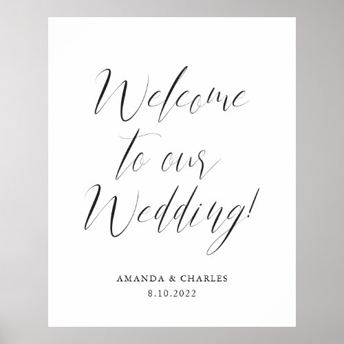 Elegant Calligraphy Black White Wedding Welcome  Poster