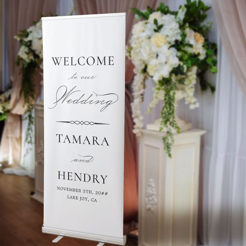 Elegant Calligraphy Black  White Wedding Welcome Retractable Banner