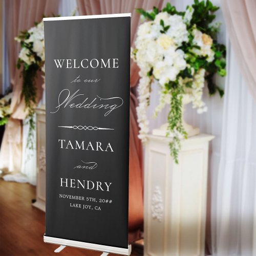 Elegant Calligraphy Black White Wedding Welcome Retractable Banner