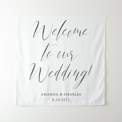 Elegant Calligraphy Black White Wedding Welcome Tapestry