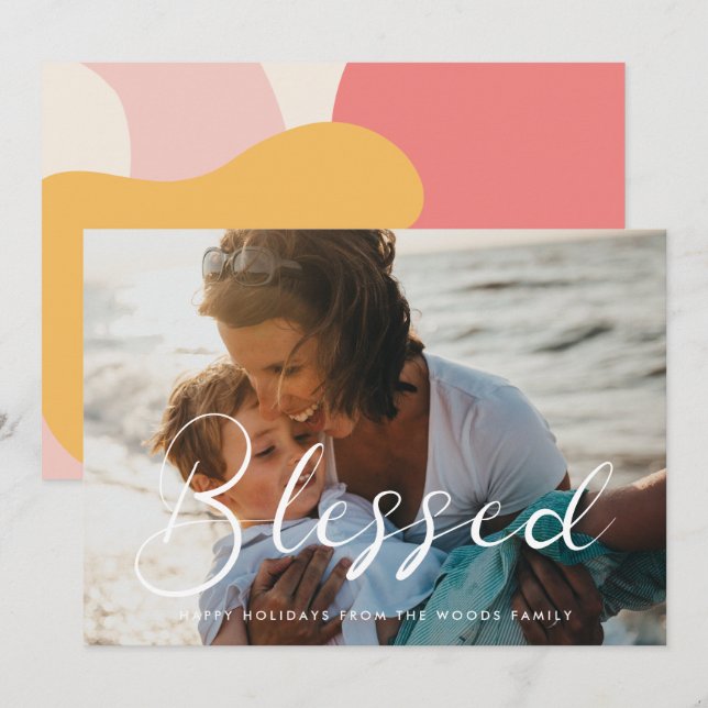 Elegant Calligraphy Blessed Inspirational Photo  Holiday Card (Front/Back)