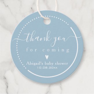 Elegant Calligraphy Blue Baby Shower 'Thank You' Favor Tags