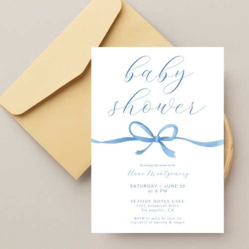 Elegant Calligraphy Blue Boys Baby Shower Invitation