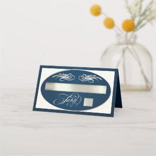 Elegant Calligraphy - Blue/Silver Place Card
