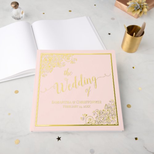 Elegant Calligraphy Blush Pink  Gold Foil Wedding Foil Guest Book