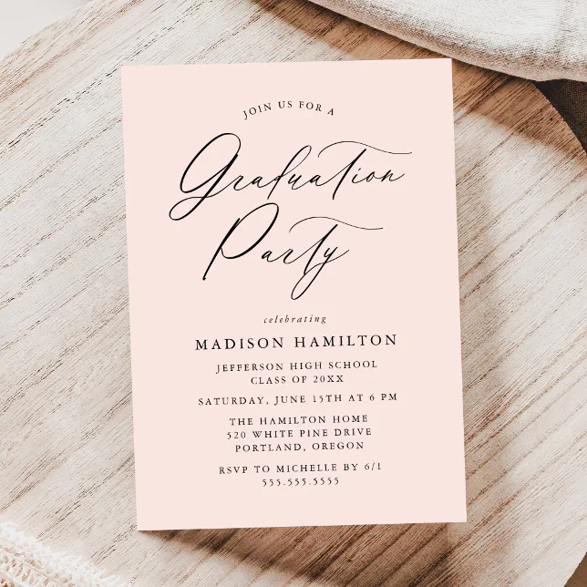 Elegant Calligraphy Blush Pink Graduation Party Invitation Zazzle