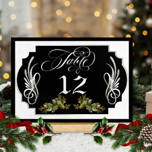 Elegant Calligraphy, Botanical - Black/Silver Table Number