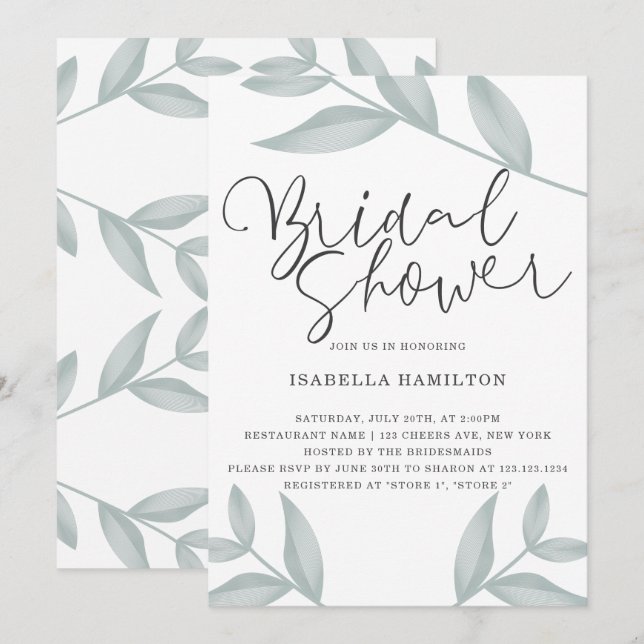 Elegant calligraphy Botanical Bridal Shower Invitation (Front/Back)