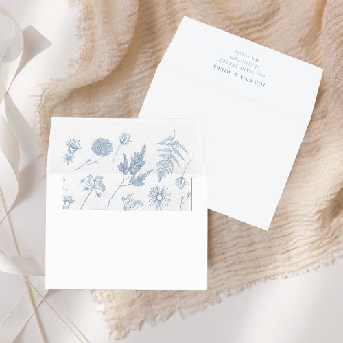 Elegant Calligraphy Botanical Dusty Blue Wedding Envelope