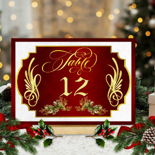 Elegant Calligraphy, Botanical - Red/Gold Table Number