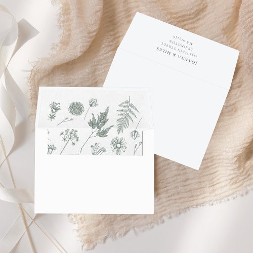 Elegant Calligraphy Botanical Sage Green Wedding Envelope