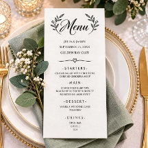 Elegant Calligraphy Botanical Wedding Menu Card