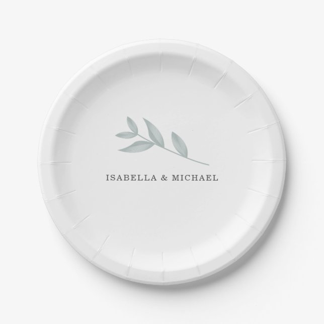 Elegant calligraphy Botanical Wedding Paper Plates (Front)