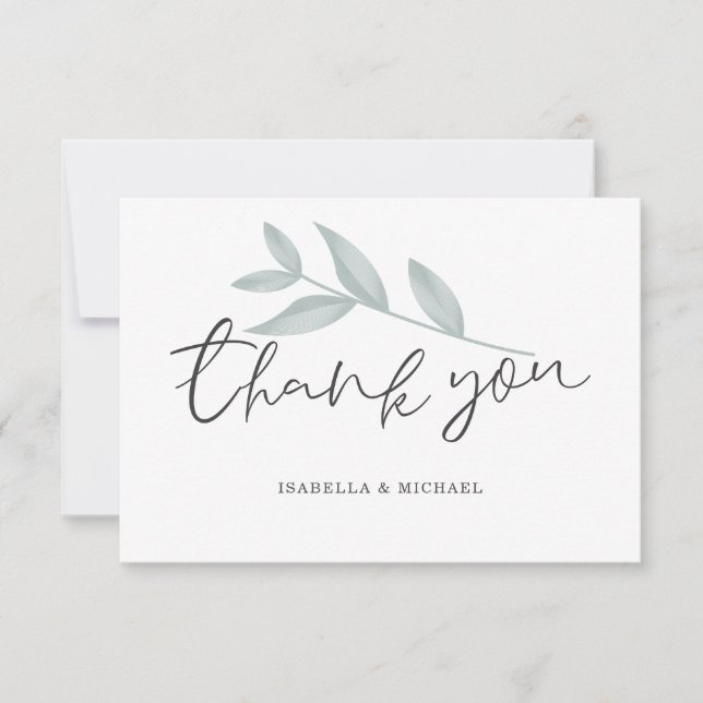 Elegant calligraphy Botanical Wedding Thank you Card (Front)