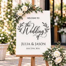 Elegant Calligraphy Botanical Wedding Welcome Sign