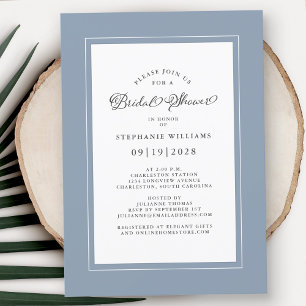 Elegant Calligraphy Bridal Shower Dusty Blue Invitation