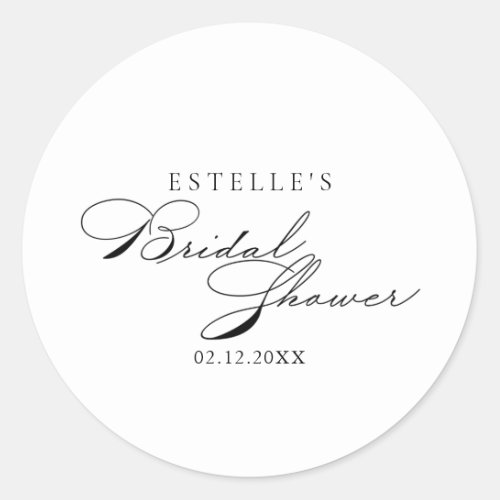 Elegant Calligraphy Bridal Shower Favor Classic Round Sticker