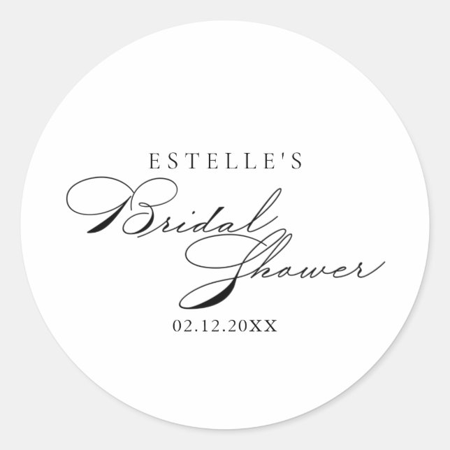 Elegant Calligraphy Bridal Shower Favor Classic Round Sticker (Front)
