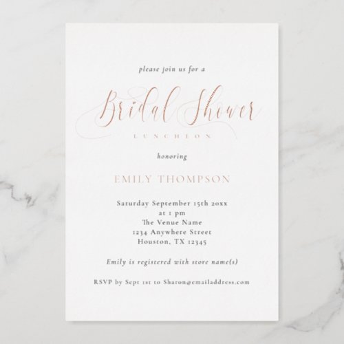 Elegant Calligraphy Bridal Shower Real Foil Invita Foil Invitation