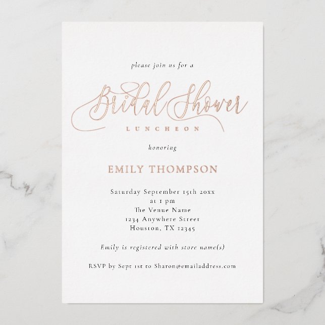 Elegant Calligraphy Bridal Shower Real Foil Invita Foil Invitation (Front)