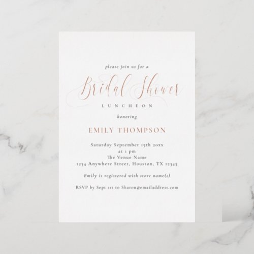 Elegant Calligraphy Bridal Shower Real Rose Gold F Foil Invitation