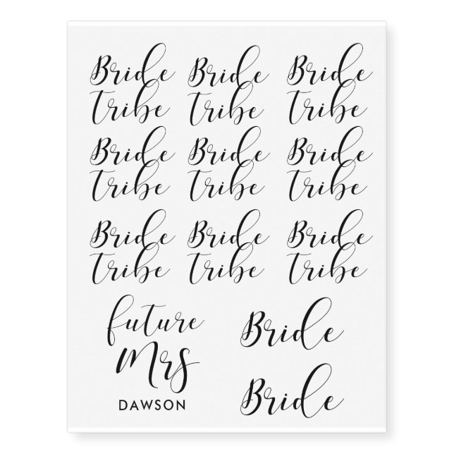 Elegant calligraphy Bride tribe Temporary Tattoos (Front)