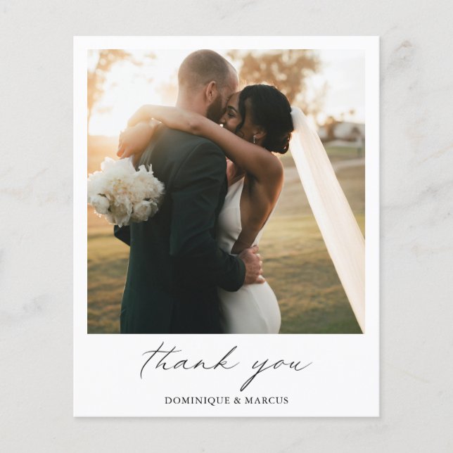 Elegant Calligraphy Budget Wedding Thank You Card (Front)
