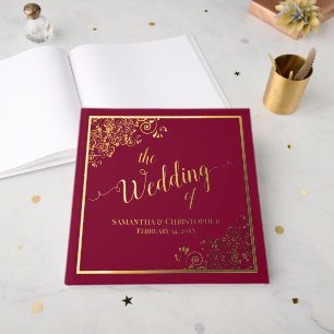 Elegant Calligraphy Burgundy & Gold Foil Wedding Foil Guest Book