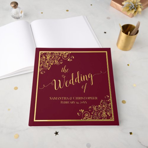 Elegant Calligraphy Burgundy  Gold Foil Wedding Foil Guest Book