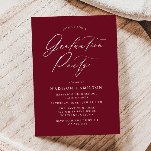 Elegant Calligraphy Burgundy Graduation Party Invitation