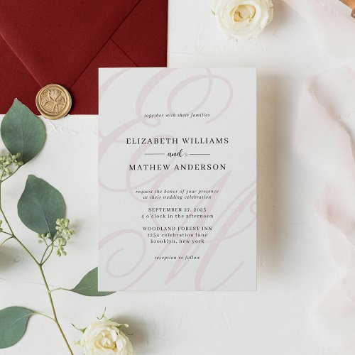 Elegant Calligraphy Burgundy Monogram Wedding Invitation