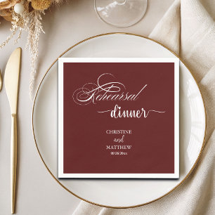 Elegant Calligraphy Burgundy Rehearsal Dinner Napkins
