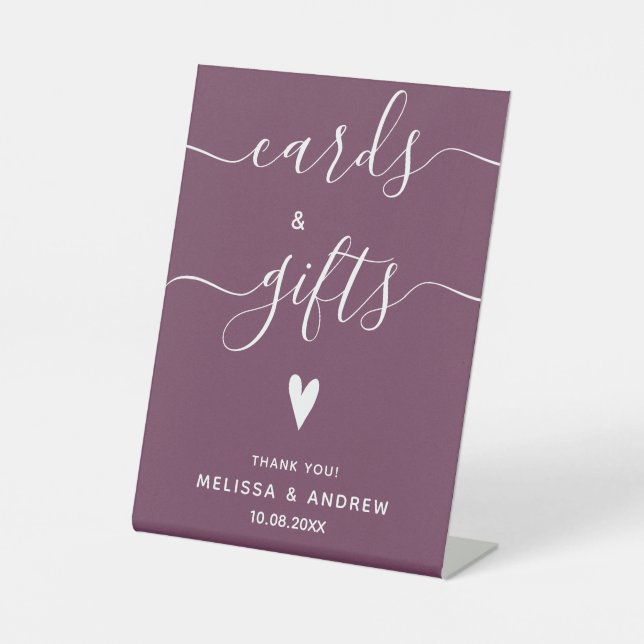 Elegant Calligraphy Burgundy Wedding Cards & Gifts Pedestal Sign (Front)