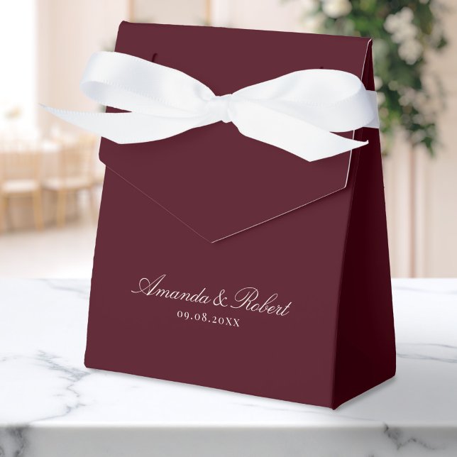 Elegant Calligraphy Burgundy Wedding Favor Boxes (Creator Uploaded)
