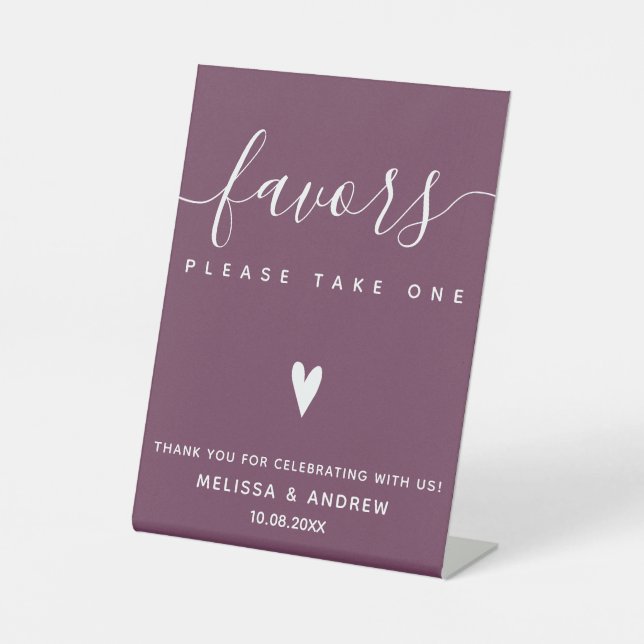Elegant Calligraphy Burgundy Wedding Favors Table  Pedestal Sign (Front)