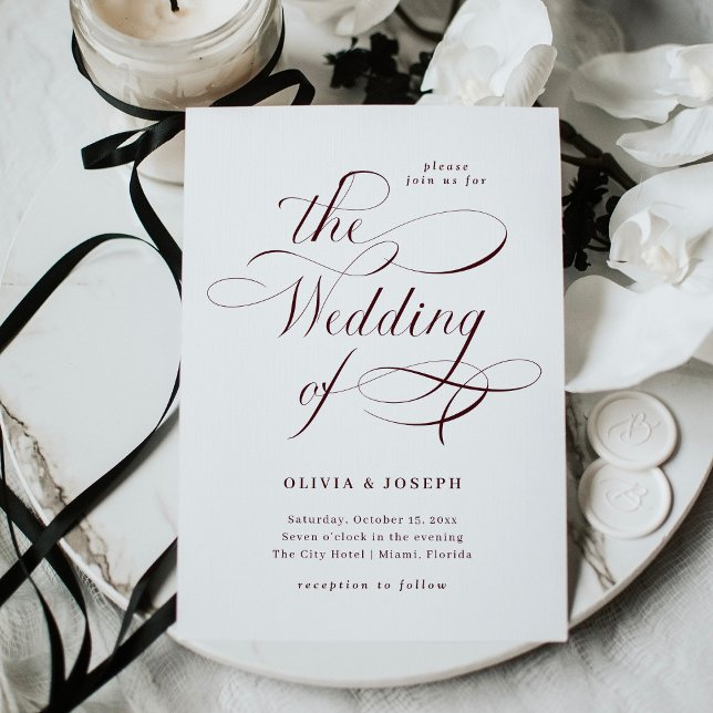 Elegant Calligraphy | Burgundy Wedding Invitation (An elegant wedding invitation with dark burgundy calligraphy)