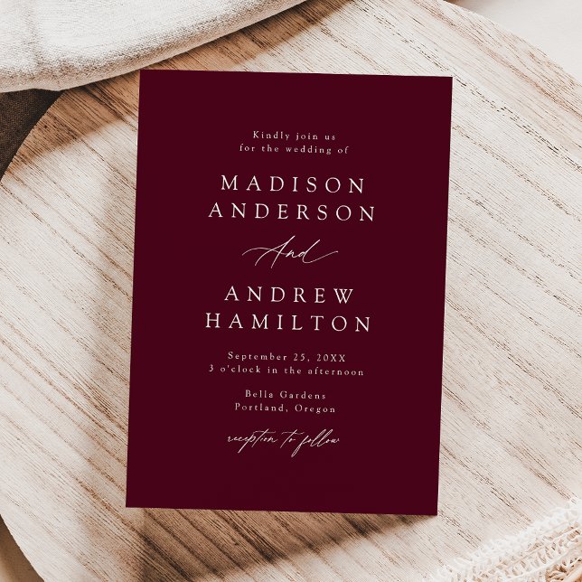 Elegant Calligraphy Burgundy Wedding Invitation (Creator Uploaded)