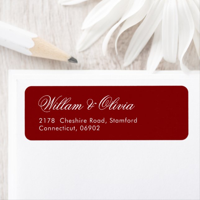 Elegant Calligraphy Burgundy Wedding  Label (Insitu)