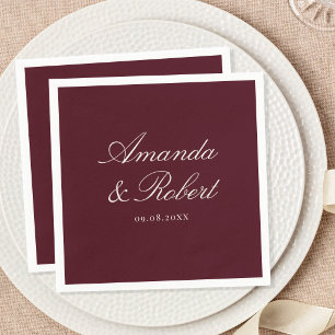 Elegant Calligraphy Burgundy Wedding Napkins