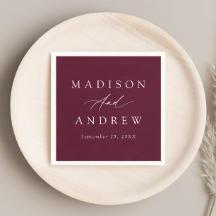 Elegant Calligraphy Burgundy Wedding Napkins